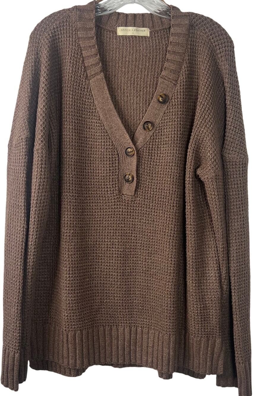 Stitch + Feather Women's Pullover Chunky Waffle Knit Sweater Cabin Core Size L